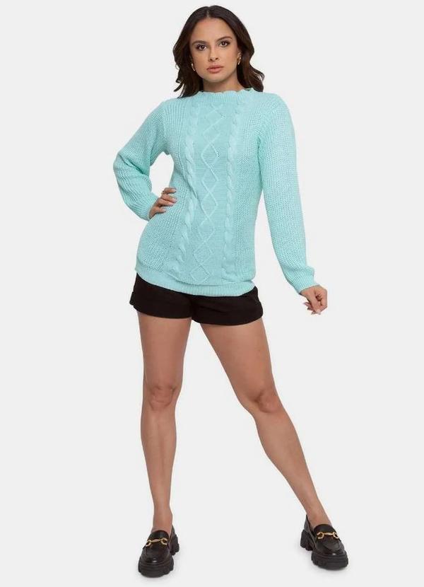 Pink Tricot - Tricô Blusa Pink Tricot Fang Trançado e Manga Longa Feminina Verde