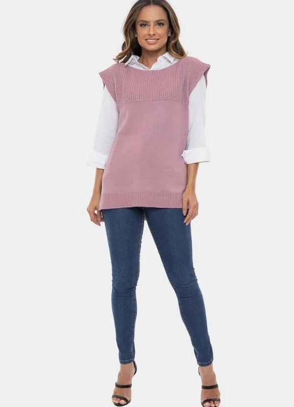Pink Tricot - Tricô Colete Pink Tricot Fang Mullet e Corte Sofisticado Feminino Rosê