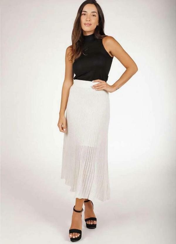 Pink Tricot - Saia Midi de Tricô Plissado com Lurex Pink Tricot Feminina Branco