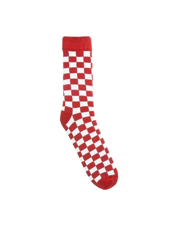 Vertus - Meia Cano Alto Vertus 39-43 Xadrez Vermelho Colorido
