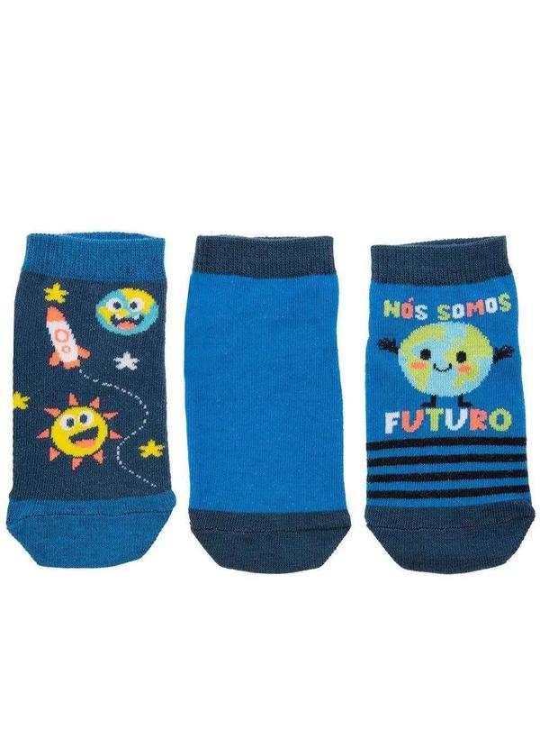 Stz - Kit Meia Cano Baixo Infantil Stz 3 pares 18-21 Planetas Azul Colorido