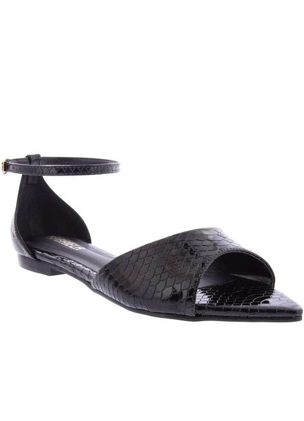 Gabriela - Sandália Rasteira Gabriela Textura Snake Verniz Preto Preto