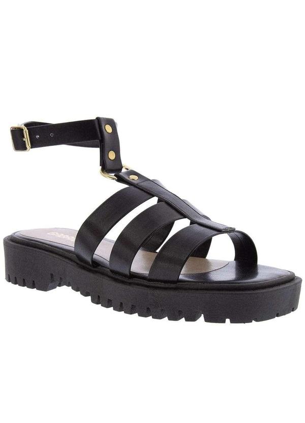 Gabriela - Sandália Gabriela Flatform Tratorada Aplicação Preto Preto