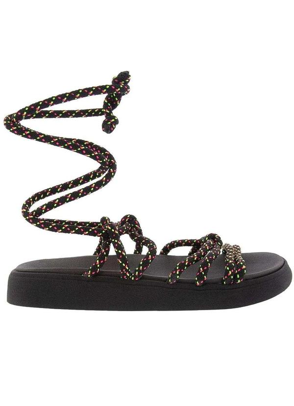 Moleca - Sandália Moleca Flatform Detalhe Nós Corda Preto Preto