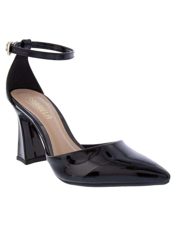 Gabriela - Scarpin Aberto Gabriela Salto Geométrico Tiras Verniz Preto Preto
