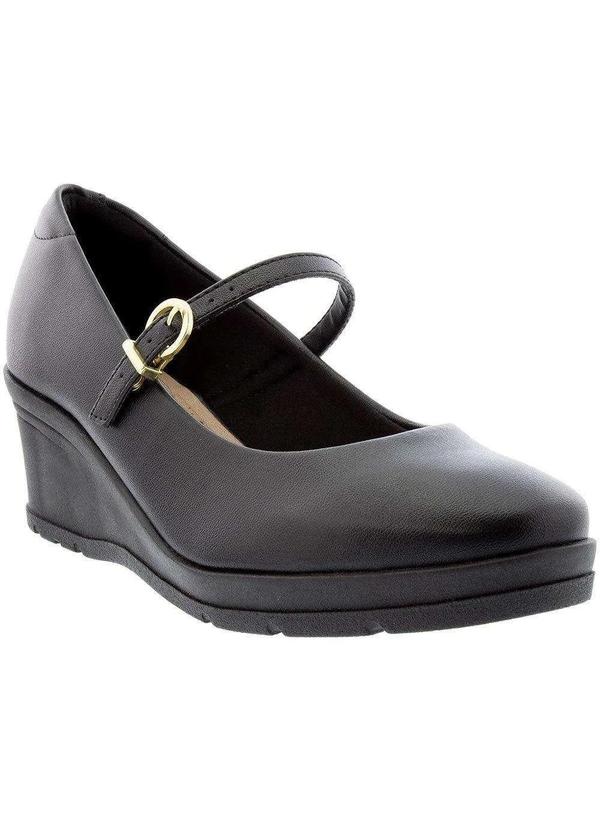 Beira Rio - Scarpin Boneca Beira Rio Anabela Tratorado Fivela Preto Preto