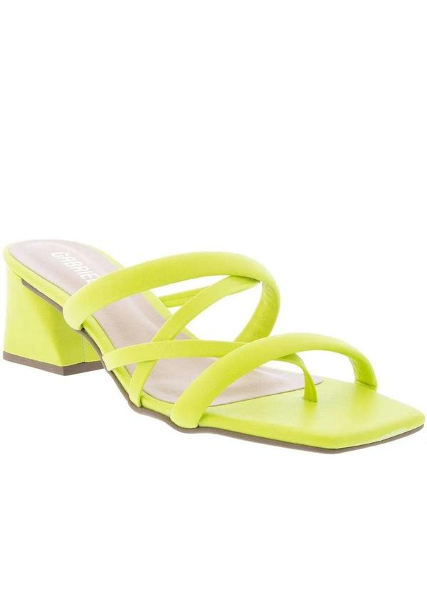 Gabriela - Tamanco Gabriela Salto Bloco Tiras Cruzadas Neon Amarelo Verde