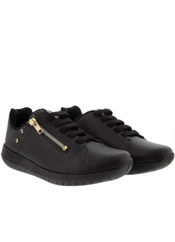 Usaflex - Tênis Usaflex Casual Pedraria Zíper Couro Preto Preto