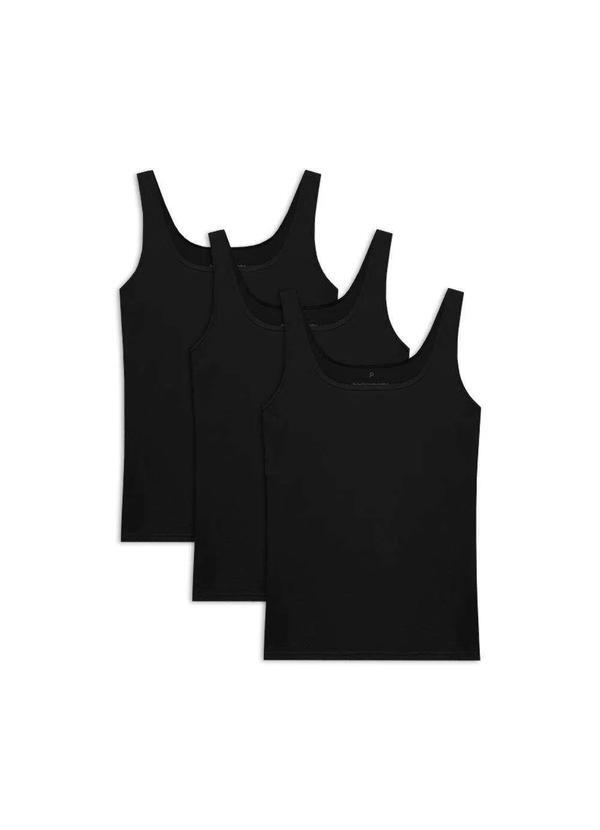 Basicamente - Kit 3 Regatas Algodão Premium Gola U Feminina Preto