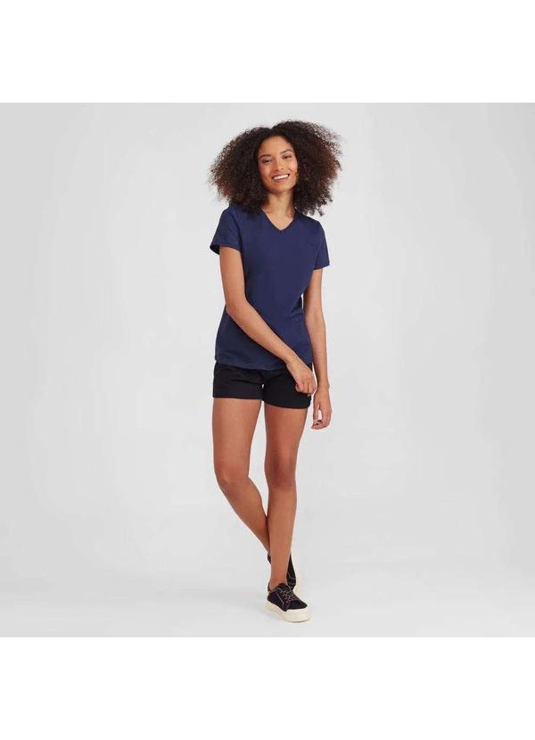 Basicamente - Camiseta Básica Gola V Feminina Azul Marinho