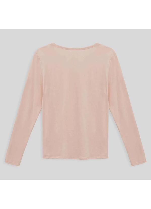 Basicamente - Camiseta Básica Manga Longa Gola V Feminina Rosa Pastel 2