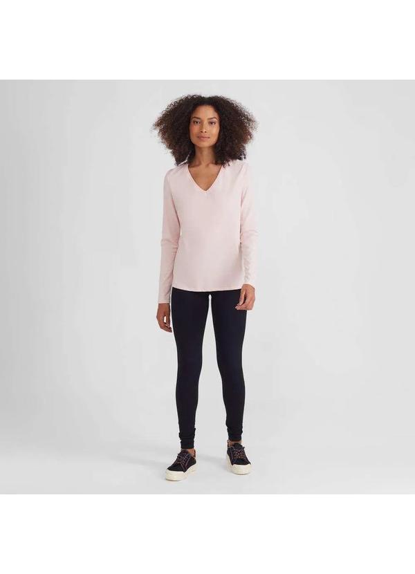 Basicamente - Camiseta Básica Manga Longa Gola V Feminina Rosa Pastel 3