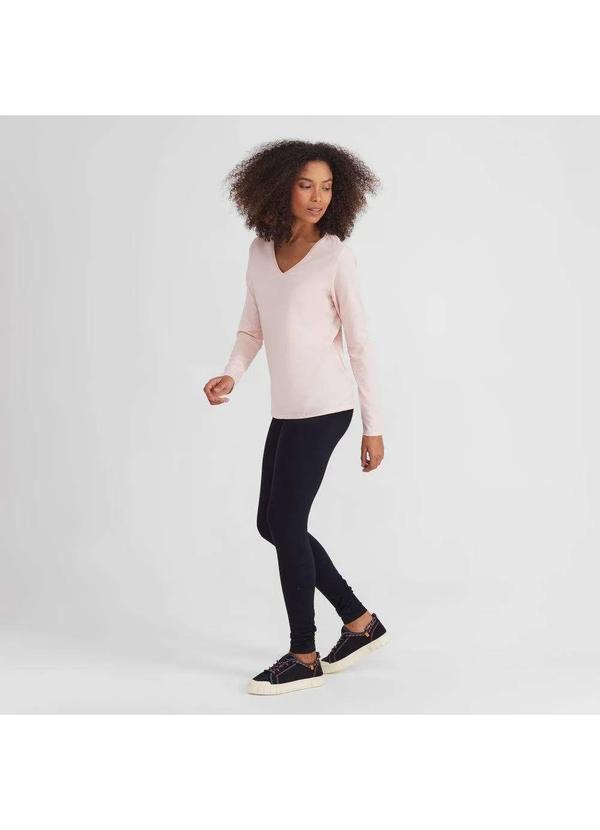 Basicamente - Camiseta Básica Manga Longa Gola V Feminina Rosa Pastel 4