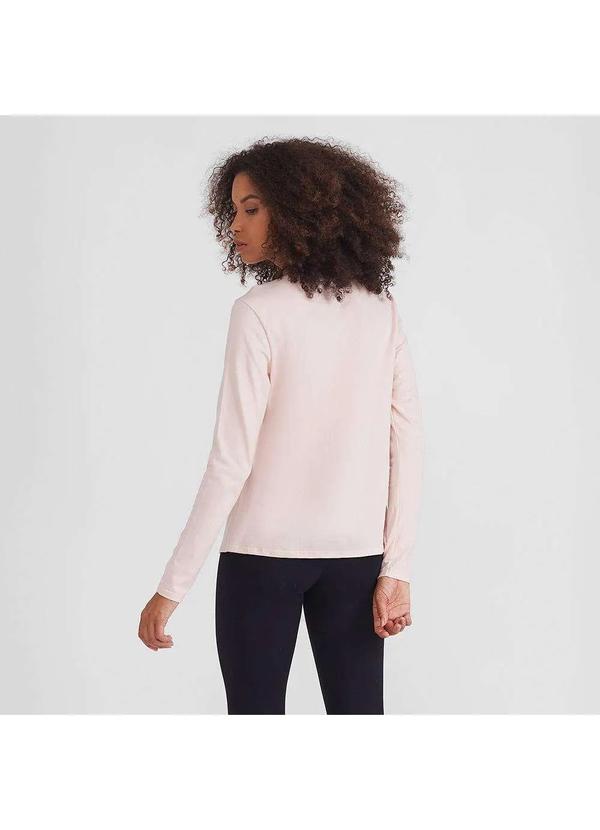 Basicamente - Camiseta Básica Manga Longa Gola V Feminina Rosa Pastel 5