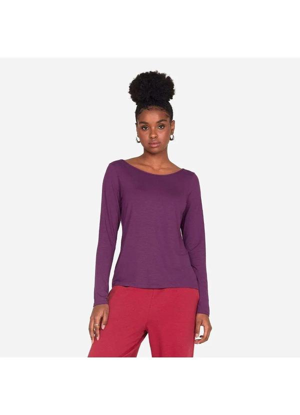 Basicamente - Camiseta Manga Longa Gola Canoa Feminina Berinjela