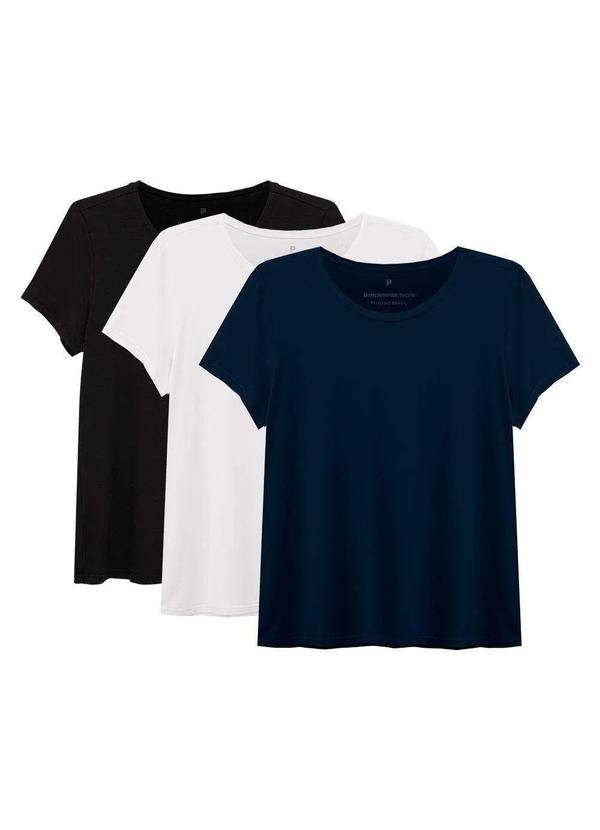Basicamente - Kit 3 Tech T-Shirt Modal Feminina Branco Preto Azul Marinho