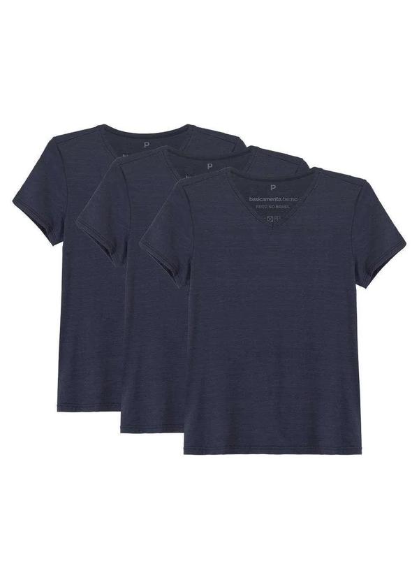 Basicamente - Kit 3 Tech T-Shirt Modal Gola V Feminina Azul Marinho