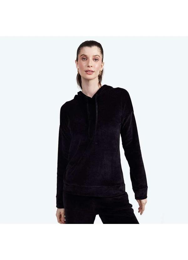 Basicamente - Blusa Capuz Plush Feminina Preto