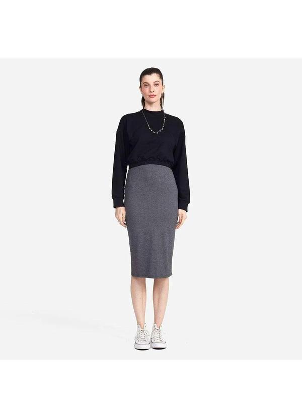 Basicamente - Blusa Cropped Moletom Stretch Feminina Preto