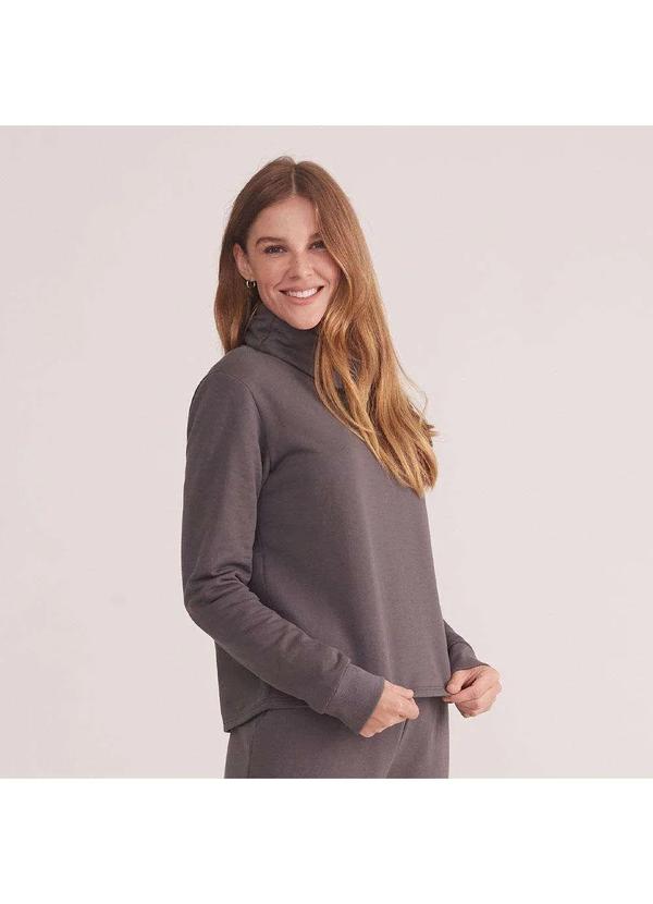 Basicamente - Blusa Moletom Gola Rolê Feminina Cinza Ardósia