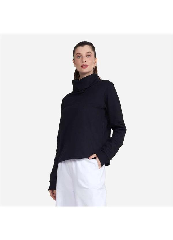 Basicamente - Blusa Moletom Gola Rolê Feminina Preto