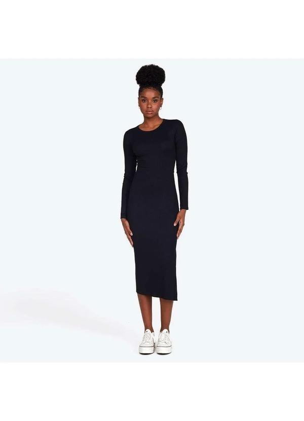 Basicamente - Vestido Midi Canelado Recorte Costas Preto