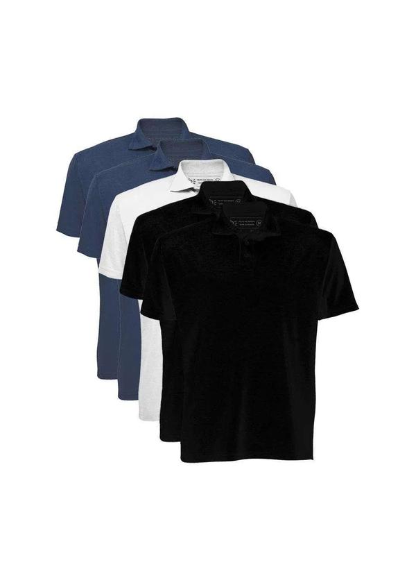 Basicamente - Kit 5 Camisas Polo Masculina Preto Azul Marinho Azul Marinho