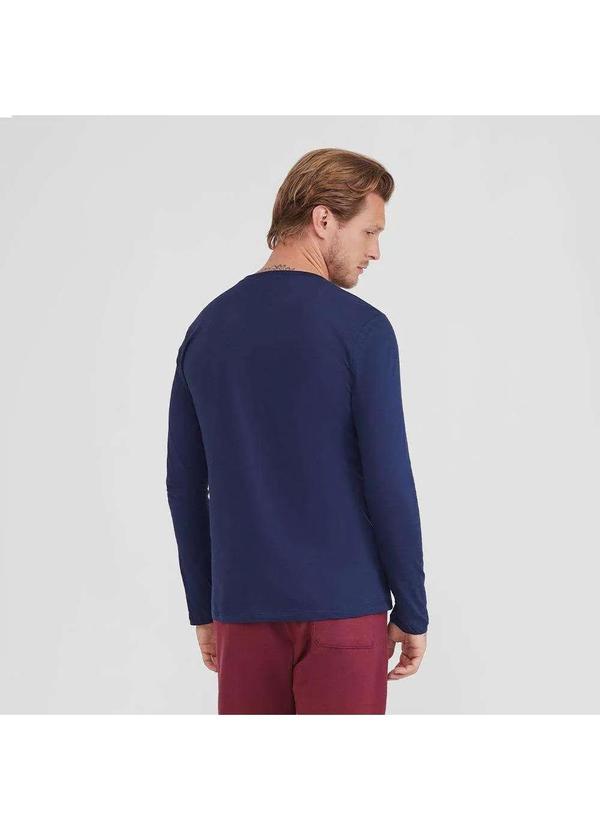 Basicamente - Camiseta Básica Gola V Manga Longa Masculina Azul Marinho 2