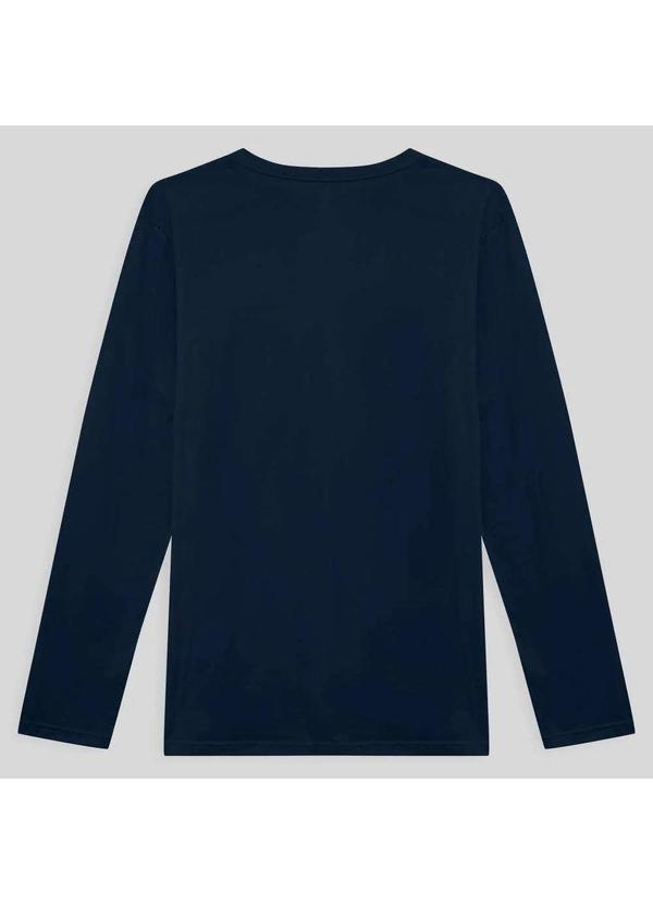 Basicamente - Camiseta Básica Gola V Manga Longa Masculina Azul Marinho 4