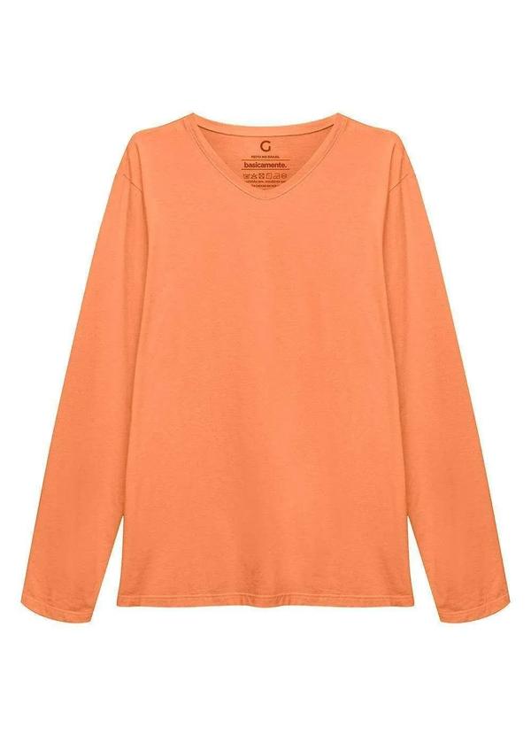 Basicamente - Camiseta Básica Manga Longa Gola V Masculina Amarelo Mostarda