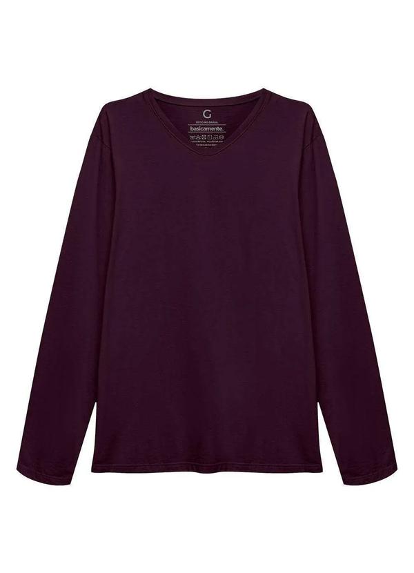 Basicamente - Camiseta Básica Manga Longa Gola V Masculina Wine