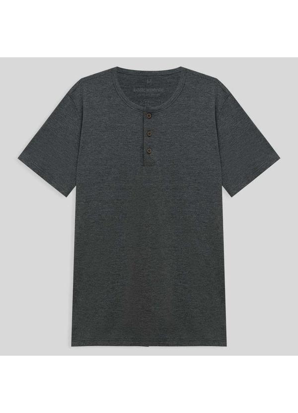 Basicamente - Camiseta Henley Algodão Premium Masculina Mescla Escuro