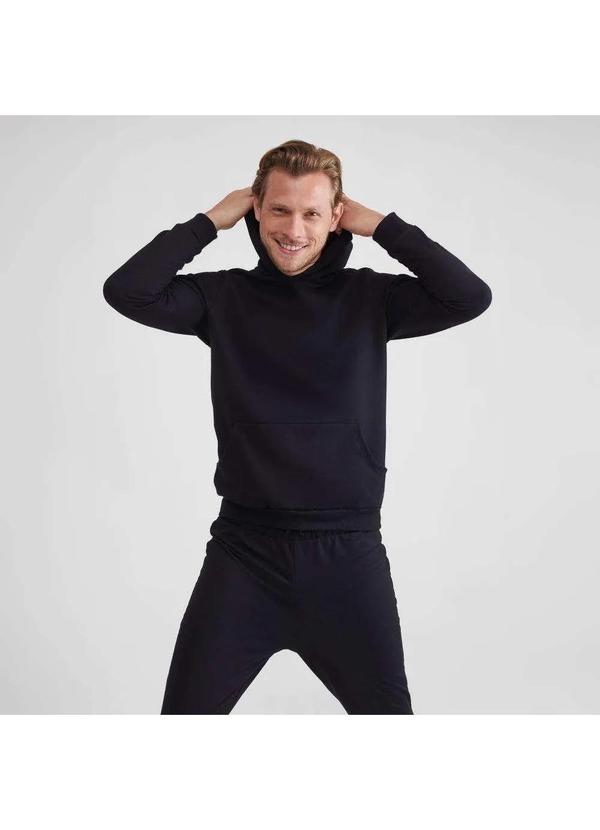 Basicamente - Blusão Moletom Flanelado Capuz Masculino Preto