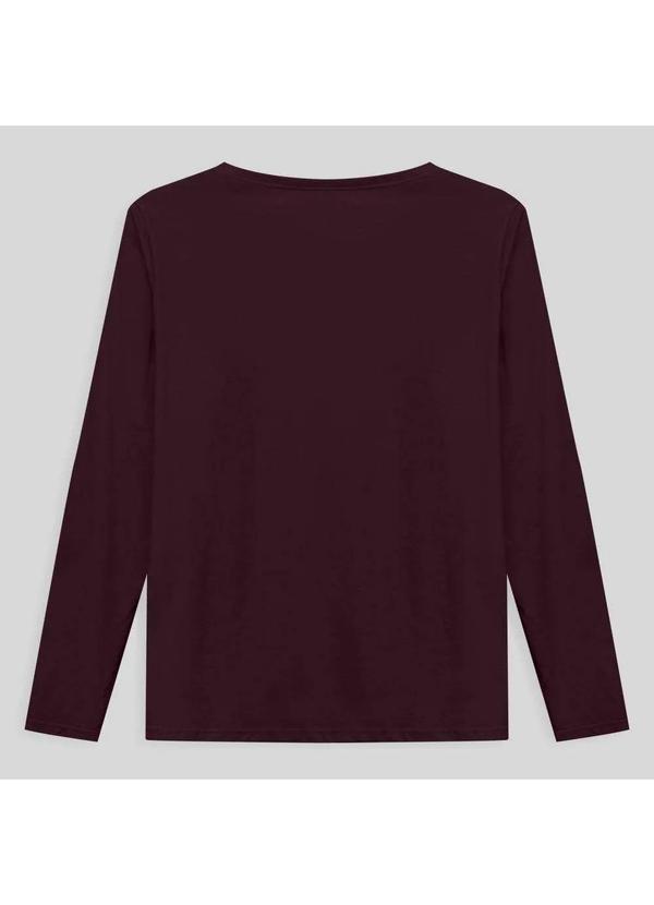 Basicamente - Camiseta Babylook Algodão Premium Gola V Manga Longa Plus Size Vermelho Vinho 2
