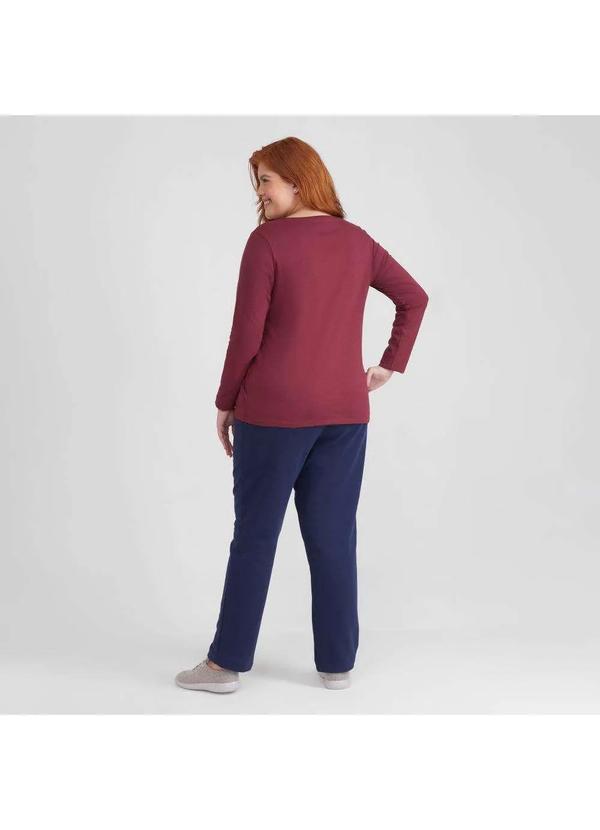 Basicamente - Camiseta Babylook Algodão Premium Gola V Manga Longa Plus Size Vermelho Vinho 3