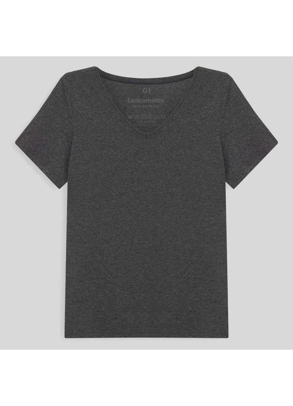 Basicamente - Camiseta Babylook Algodão Premium Gola V Plus Size Feminina Mescla Escuro
