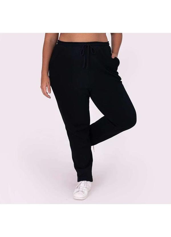 Basicamente - Calça Reta Moletom Felpa Plus Size Feminina Preto 3