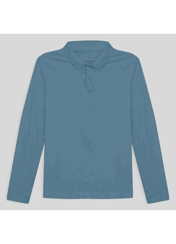 Basicamente - Camisa Polo Manga Longa Plus Size Feminina Azul Celeste