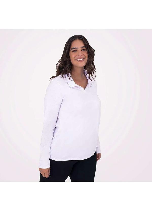 Camisa Polo Manga Longa Plus Size Feminina Branco Basicamente seller