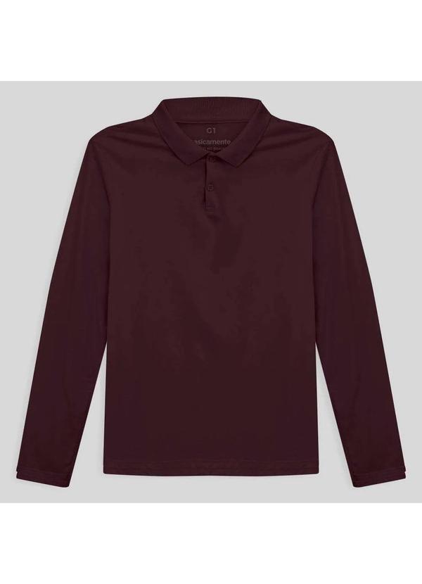 Basicamente - Camisa Polo Manga Longa Plus Size Feminina Vermelho Vinho