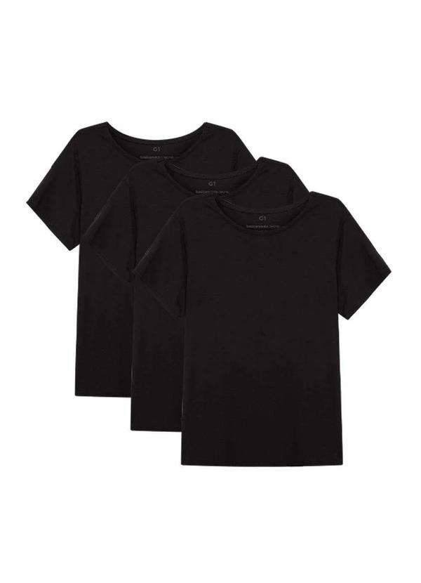 Basicamente - Kit 3 Tech T-Shirt Modal Gola C Plus Size Feminina Preto