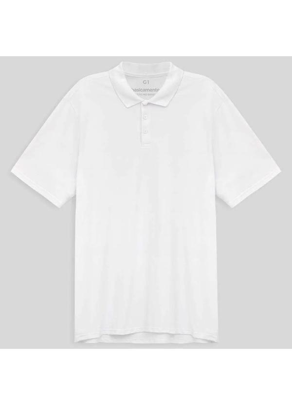 Basicamente - Camisa Polo Piquet Plus Size Masculina Branco