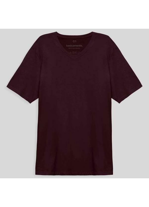 Basicamente - Camiseta Algodão Premium Gola V Plus Size Masculina Vermelho Vinho