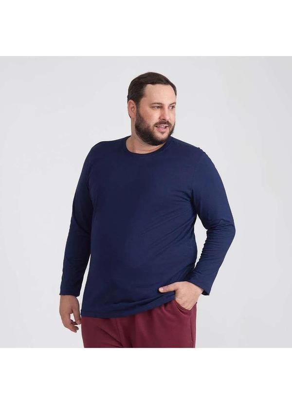 Basicamente - Camiseta Básica Manga Longa Plus Masculina Azul Marinho 1