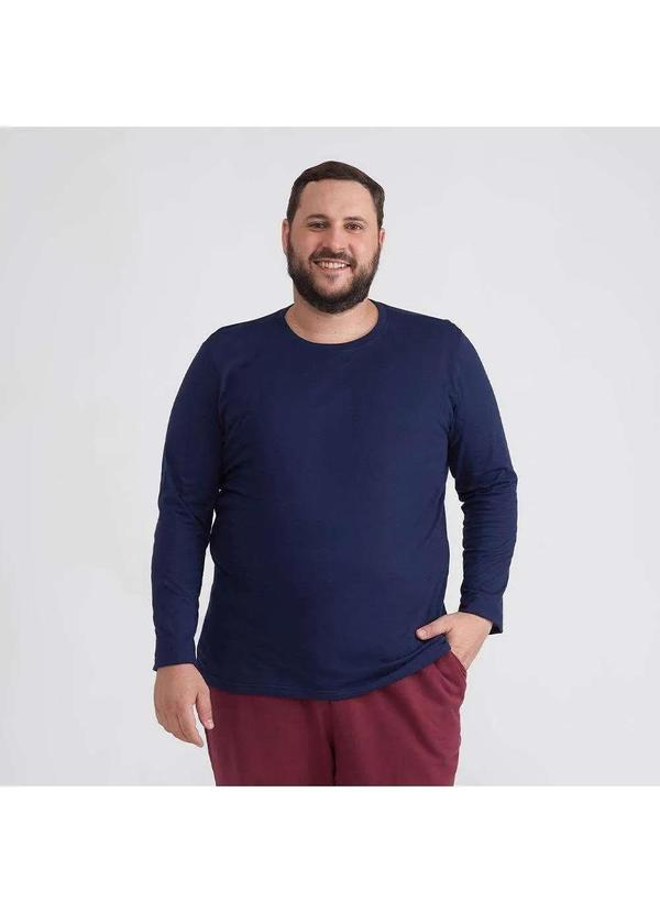 Basicamente - Camiseta Básica Manga Longa Plus Masculina Azul Marinho 2