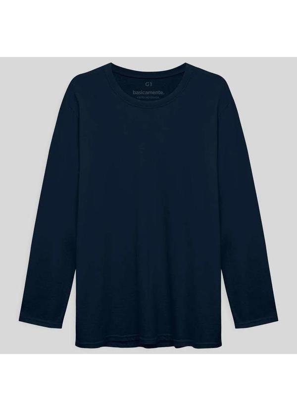 Basicamente - Camiseta Básica Manga Longa Plus Masculina Azul Marinho 4
