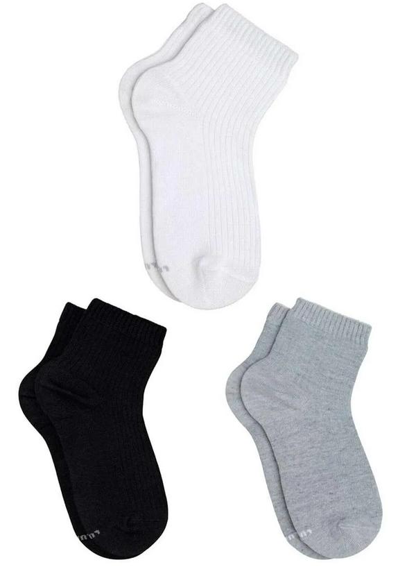Lupo - Kit com 3 Meias Lupo 4571-089 0900-Cinza/Branco/Preto