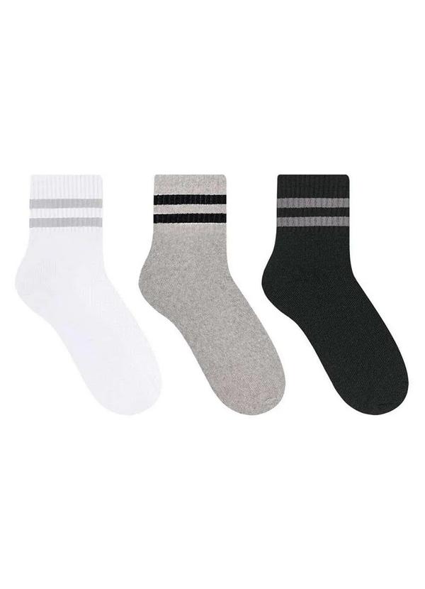 Selene - Kit/3 Meia Selene 4365-001 998-Branco/Cinza-Mescla/Preto