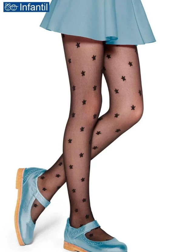 Lupo - Meia Calça Infantil Fio 20 Estrelinhas Lobinha 2515-003 9990-Preto