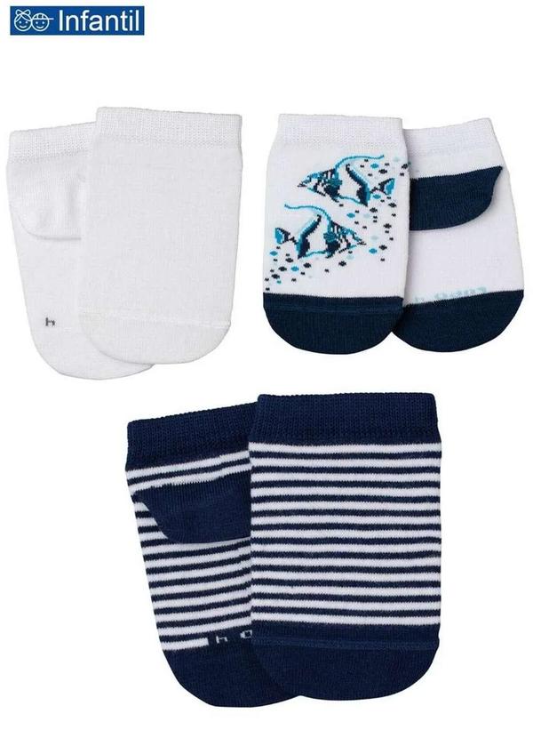Lupo - Kit/3 Meia Lupo 2630-089 0916-Branca/Branca/Marinho